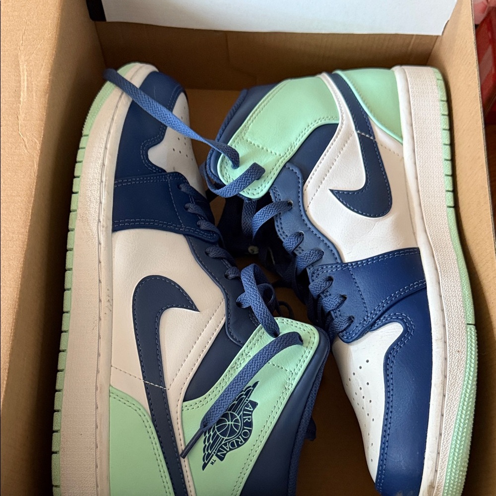 Nike Air Jordan 1 Mid Blue and Mint Sneakers- Men’s